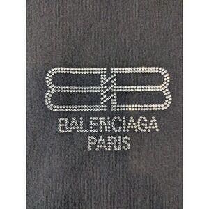 NWOT Balenciaga Paris BB Crystals Studded Logo Black Cotton Unisex T Shirt Large